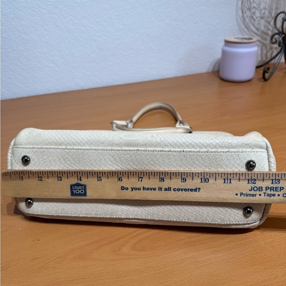 Longchamp Phyton Cream Textured Leather Satchel with Metal Accents - Picture 12 of 14